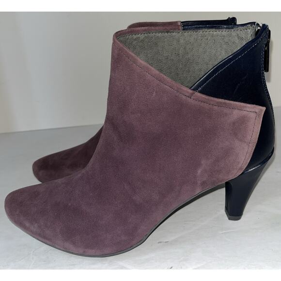 TSUBO Suede Leather ankle BOOTS Sz 7.5 navy purple colorblock heel NEW - Picture 3 of 9